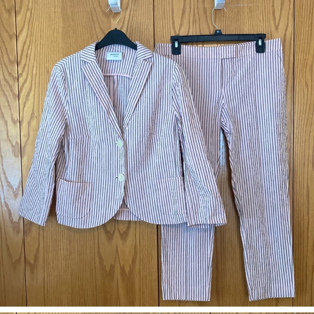 Akris Punto Pink, White, Grey Striped Suit